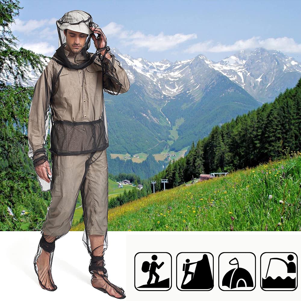 Sofiey 4 Pieces Mosquito Net Suit– Jacket Hood & Pants& Mitts & Socks Sets Light-Weight& Breathable Mesh Clothing for Men & Women, Ideal for Fishing, Hiking, Camping, Farming and Gardening (L/XL)