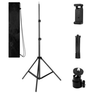 meea 82 inch tall extendable tripod compatible with most cell phones, dslrs, digital cameras for selfie and live video travel, broadcasting/streaming/vlogging. black