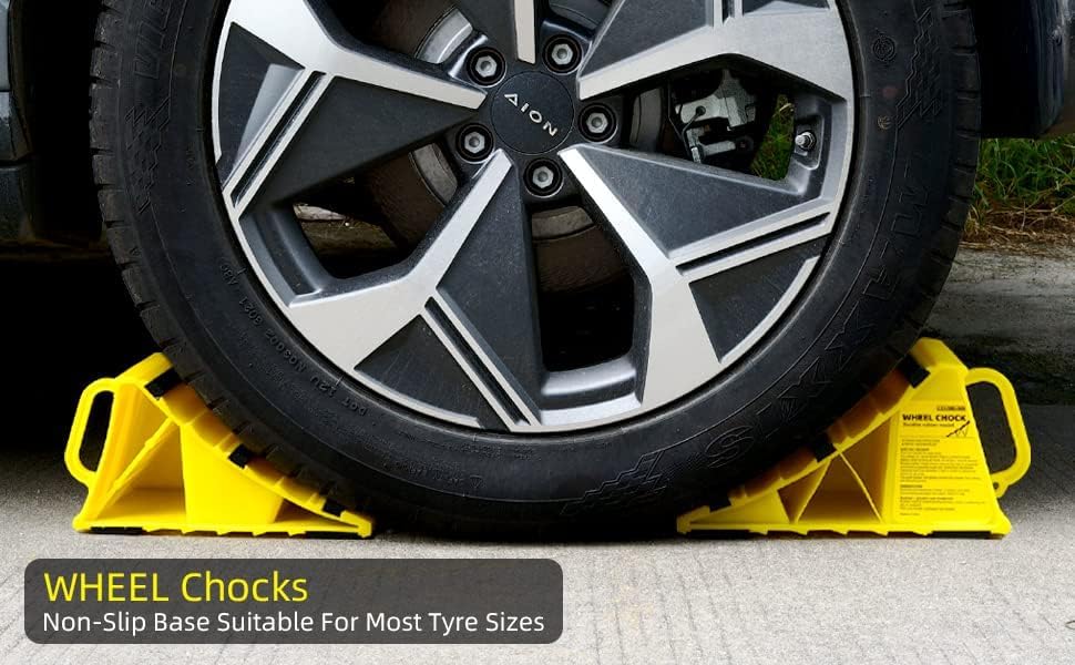 LEAD BRAND Wheel Chocks with Non Slip Base, Suitable for Most Tyre Sizes.Ideal Chocks for RV&Trailer, (L8 L x W4.7 x H4.1), Pack of 2 and Carry Bag.