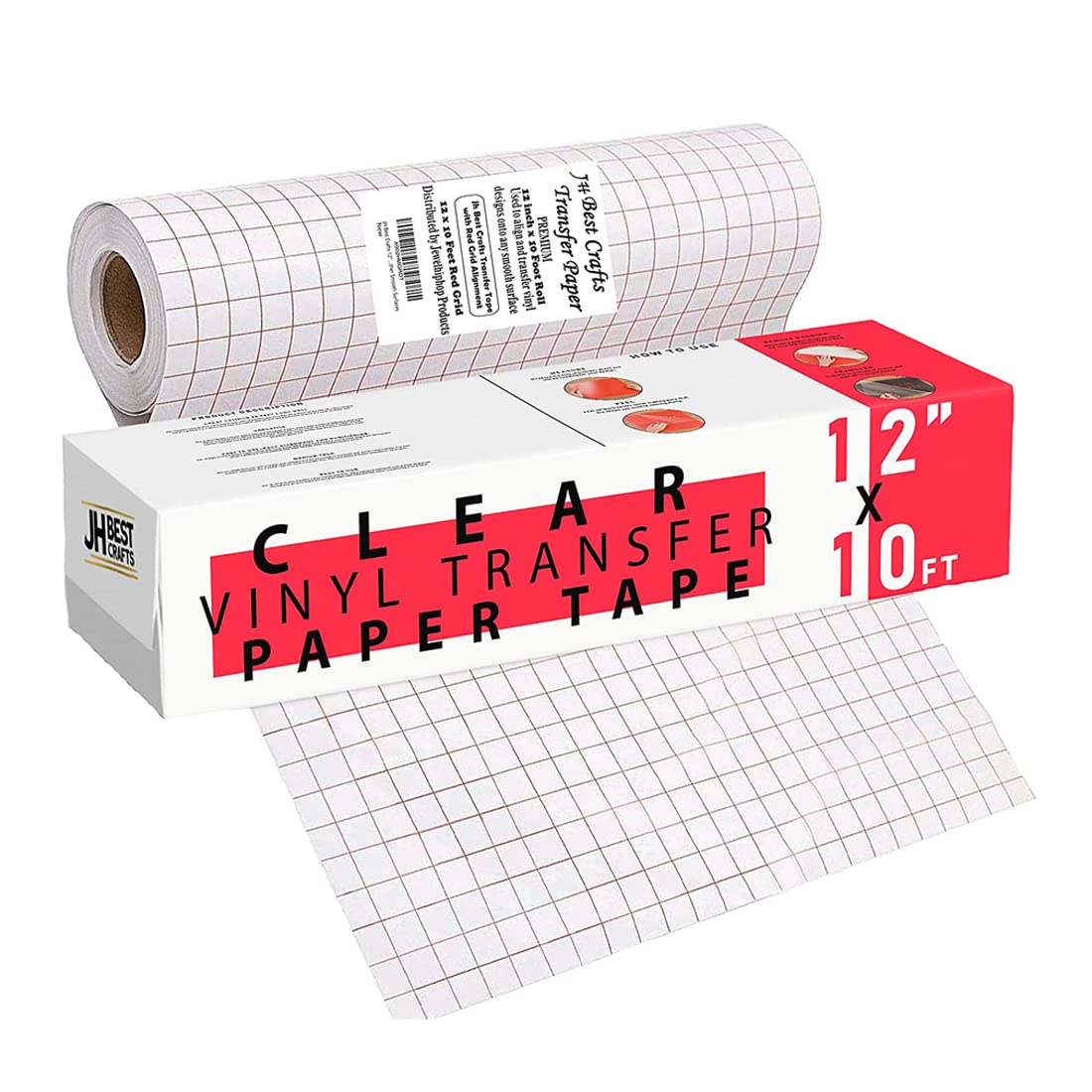 Transfer Tape for Vinyl - 12" X 10 Feet Roll w/Grid- Good Alignment for Cameo Silhouette Cricut Self Adhesive Vinyl for Decals, Walls, Signs, Windows and Smooth Surfaces