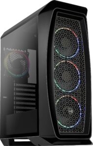 gaming pc case mid-tower chassis by aerocool, aeroone eclipse black, tempered glass panel, 4x rgb fans, 2x usb 3.0, atx desktop case