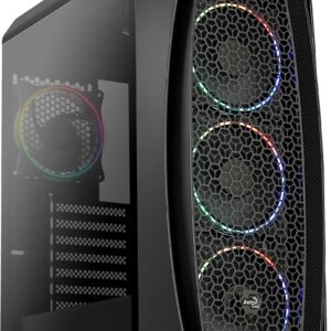 Gaming PC Case Mid-Tower Chassis by AeroCool, AeroOne Eclipse Black, Tempered Glass Panel, 4X RGB Fans, 2X USB 3.0, ATX Desktop Case