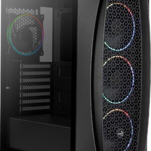 Gaming PC Case Mid-Tower Chassis by AeroCool, AeroOne Eclipse Black, Tempered Glass Panel, 4X RGB Fans, 2X USB 3.0, ATX Desktop Case