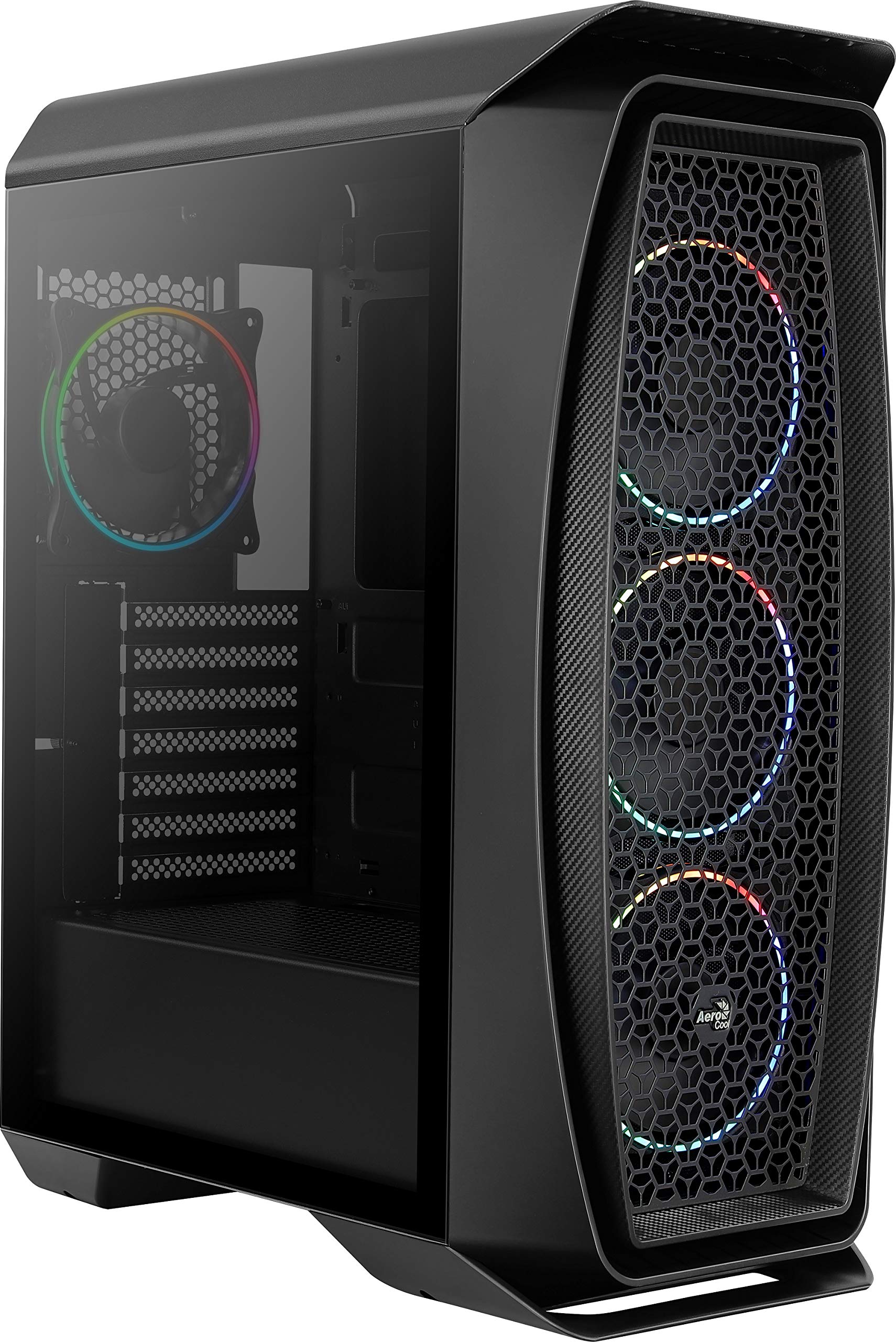 Gaming PC Case Mid-Tower Chassis by AeroCool, AeroOne Eclipse Black, Tempered Glass Panel, 4X RGB Fans, 2X USB 3.0, ATX Desktop Case