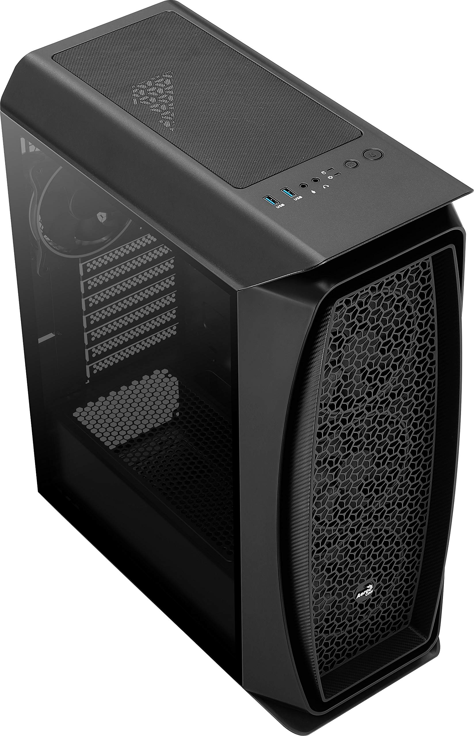 Gaming PC Case Mid-Tower Chassis by AeroCool, AeroOne Eclipse Black, Tempered Glass Panel, 4X RGB Fans, 2X USB 3.0, ATX Desktop Case