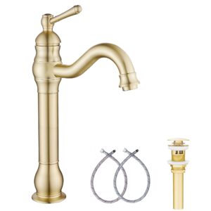 bathroom faucet ggstudy 360° swivel single-handle one hole bathroom vessel sink faucet matching pop up drain brushed gold farmhouse bathroom vanity faucet