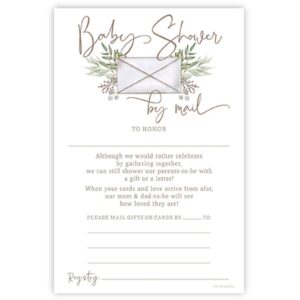 Shower by Mail - Watercolor Envelope and Greenery - Baby Shower Invitations (20 Count) with Envelopes - Gender Neutral