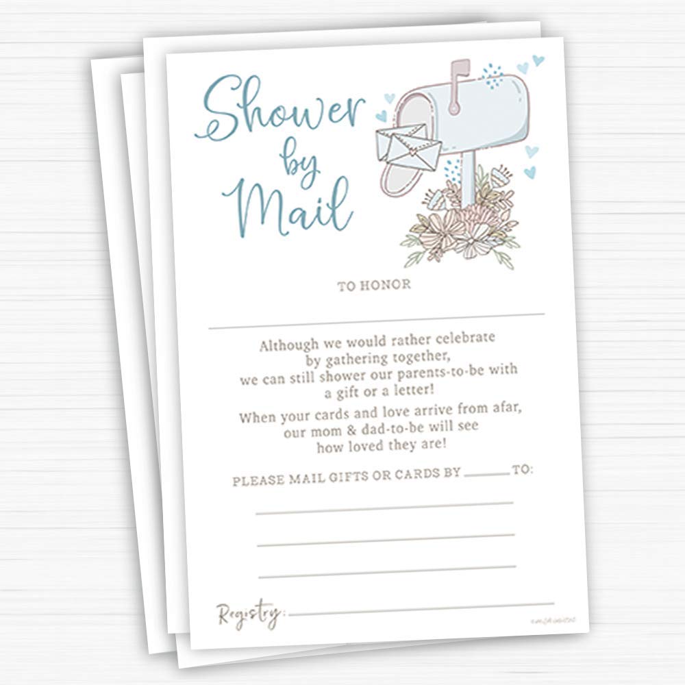 Shower By Mail Blue Mailbox - Boy Baby Shower Invitations (20 Count) With Envelopes