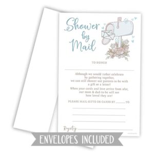 Shower By Mail Blue Mailbox - Boy Baby Shower Invitations (20 Count) With Envelopes