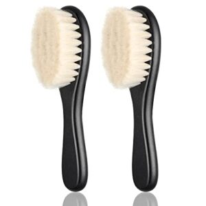 2 Pieces Barber Fade Brush Men Beard Brush Neck Duster Cleaning Brush Soft Beard Brush with Wooden Handle for Barber Hair Cutting Kits (Black)