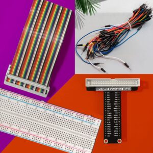 LK COKOINO for Raspberry Pi GPIO Breakout, T-Type GPIO Expansion Board+830 Points Solderless Breadboard+65pcs Jumper Cables+40pin Rainbow Ribbon Cable