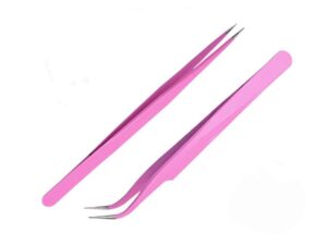 aoshang 2pcs stainless steel straight and curved tip tweezers nippers for eyelash extensions and nail art sticker rhinestone eyelash picker acrylic gel nail diy art