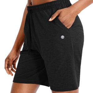 G Gradual Women's Bermuda Shorts Jersey Shorts with Deep Pockets 7" Long Shorts for Women Lounge Walking Athletic (Black, X-Large)