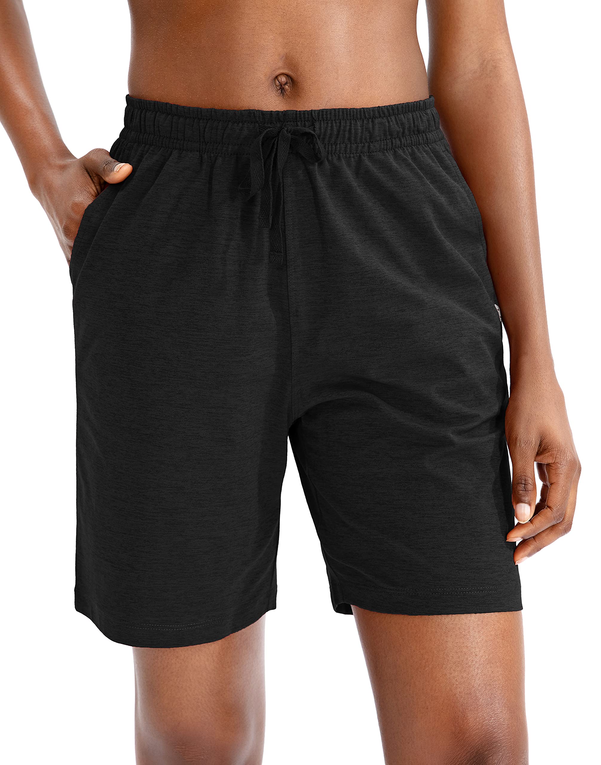 G Gradual Women's Bermuda Shorts Jersey Shorts with Deep Pockets 7" Long Shorts for Women Lounge Walking Athletic (Black, X-Large)