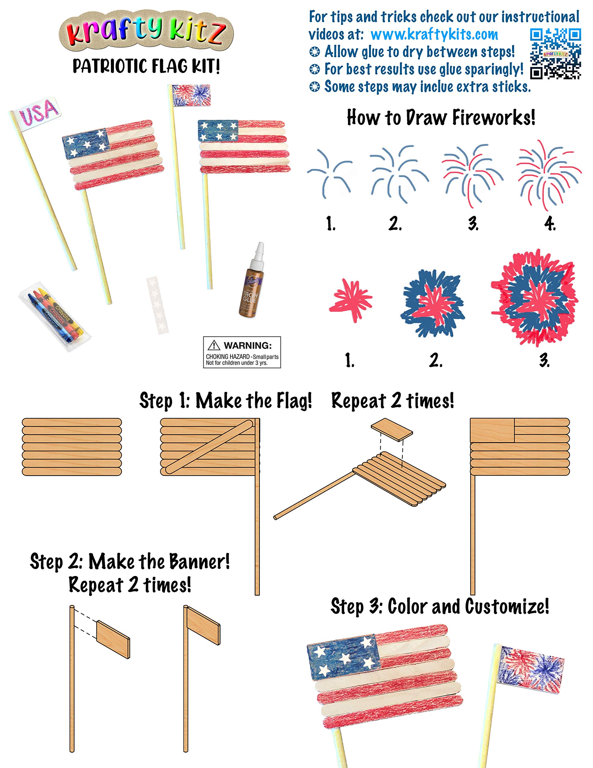 Perfect Stix Krafty Kitz Build Your Own Wooden Fourth of July Flag Kit Complete with Instructions