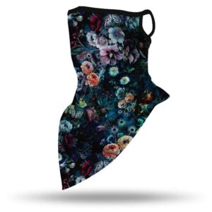 YAYOUREL Colorful Flowers Boho Floral Bandana Neck Gaiter Face Mask Covering Bandanas for Men Women Summer UV Cooling Face Scarf Mask Cover Ear Loop Hole Triangle Facemask Headwear for Fishing Running