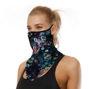 YAYOUREL Colorful Flowers Boho Floral Bandana Neck Gaiter Face Mask Covering Bandanas for Men Women Summer UV Cooling Face Scarf Mask Cover Ear Loop Hole Triangle Facemask Headwear for Fishing Running