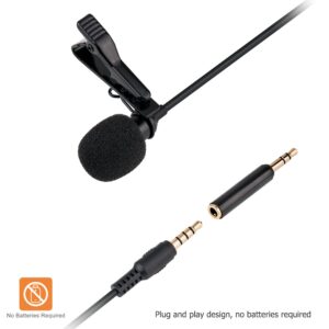 Lapel Lavalier Microphone Clip-on Lav Mic for Sony A7C II ZV-1 II ZV1 ZV-1F RX100 VII A6700 A6600 A6300 A6100 A7IV A7 III II A7S Canon G7X III M50 R50 R100 R RP Nikon Z6 Z7 II Z30 Z50 & More Cameras