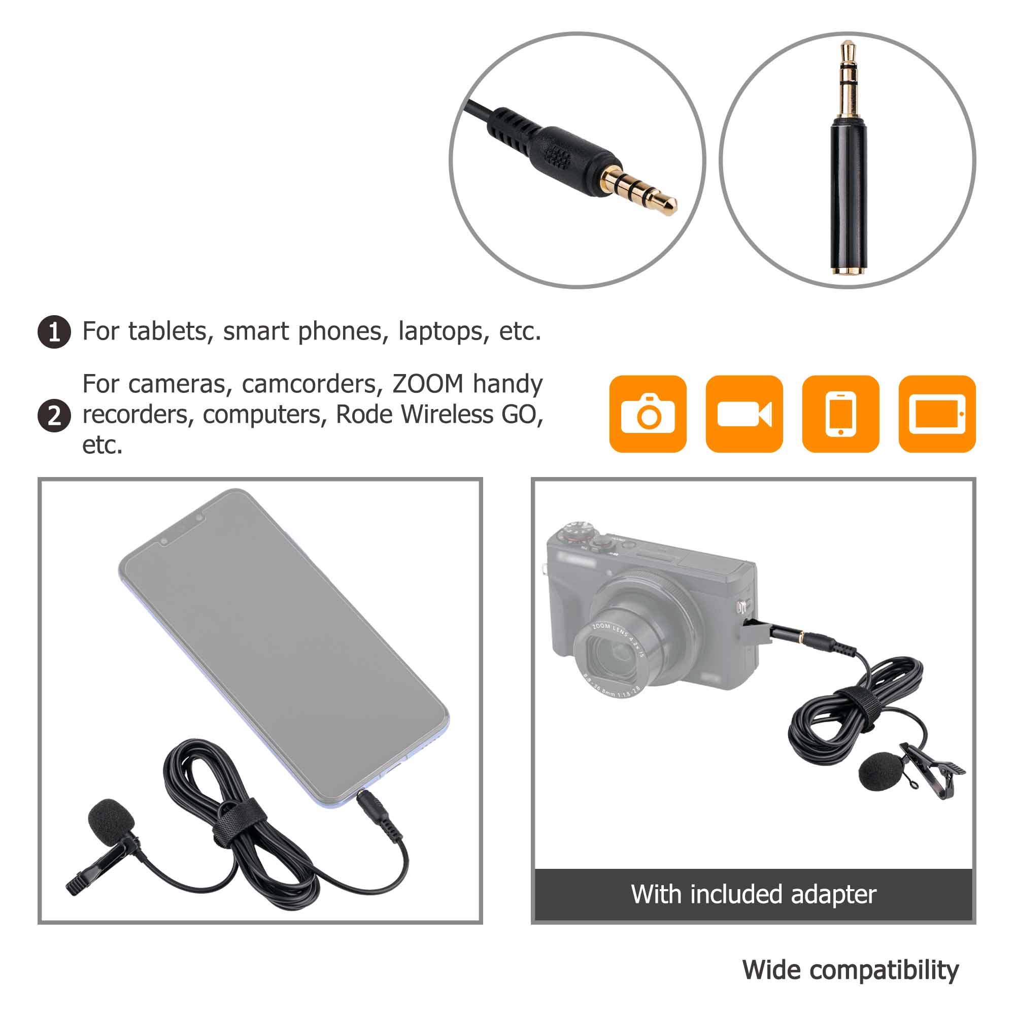 Lapel Lavalier Microphone Clip-on Lav Mic for Sony A7C II ZV-1 II ZV1 ZV-1F RX100 VII A6700 A6600 A6300 A6100 A7IV A7 III II A7S Canon G7X III M50 R50 R100 R RP Nikon Z6 Z7 II Z30 Z50 & More Cameras