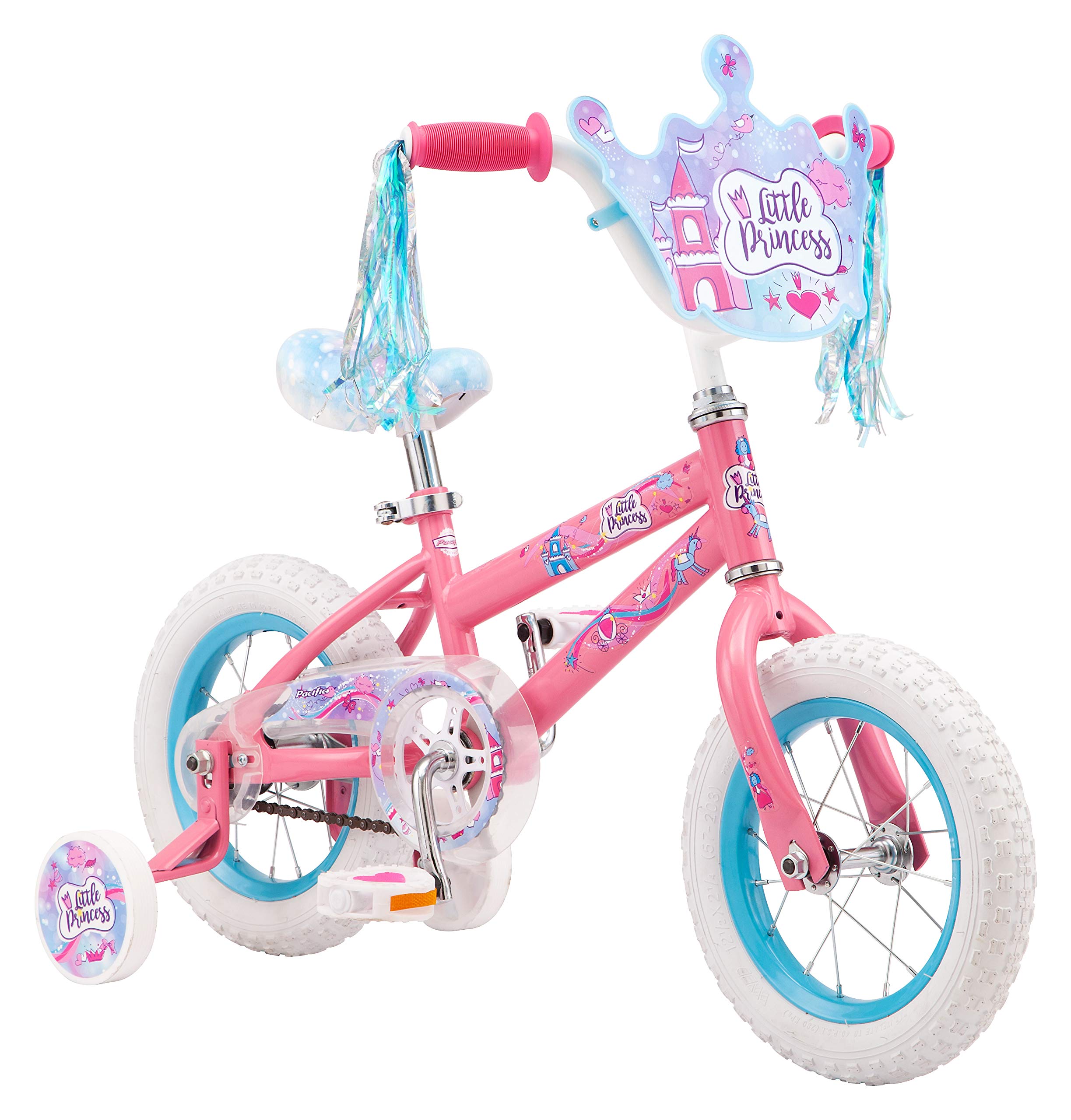 Pacific Princess Character Kids Bike, 12-Inch Wheels, Ages 3-5 Years, Coaster Brakes, Adjustable Seat, Pink, One Size