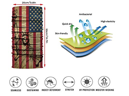 Outdoor Face Mask Scarf Bandana Multiple Functions UV Protection Wind dust Proof Headwear for Men and Women Cycling Motorcycling Hiking Skiing American Flag