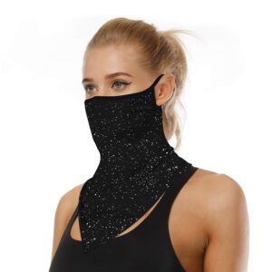 YAYOUREL White Spots Black Bandana Neck Gaiter Face Mask Covering Bandanas for Men Women Summer UV Cooling Face Scarf Mask Cover Ear Loop Hole Triangle Facemask Headwear for Fishing Running Cycling