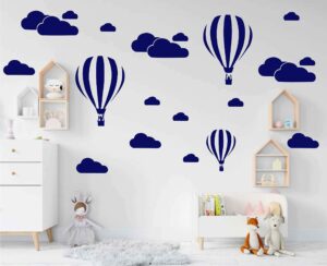 giant removable vinyl 3d hot air balloons with clouds wall decals diy wall stickers nursery decor kids bedroom art decoration girls rooms decal child sticker home walls decal (white) d952 (navy blue)