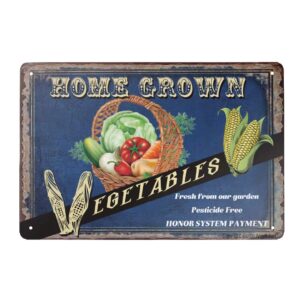 angeloken retro tin sign vintage metal sign home grown vegetables fresh from our garden pesticide free wall poster plaque for home kitchen bar coffee shop 12x8 inch