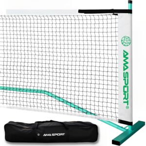 ama sport portable pickleball net system regulation size net 22ft for indoor and outdoor-designed for all weather conditions-powder coated steel post-600d driveway bag