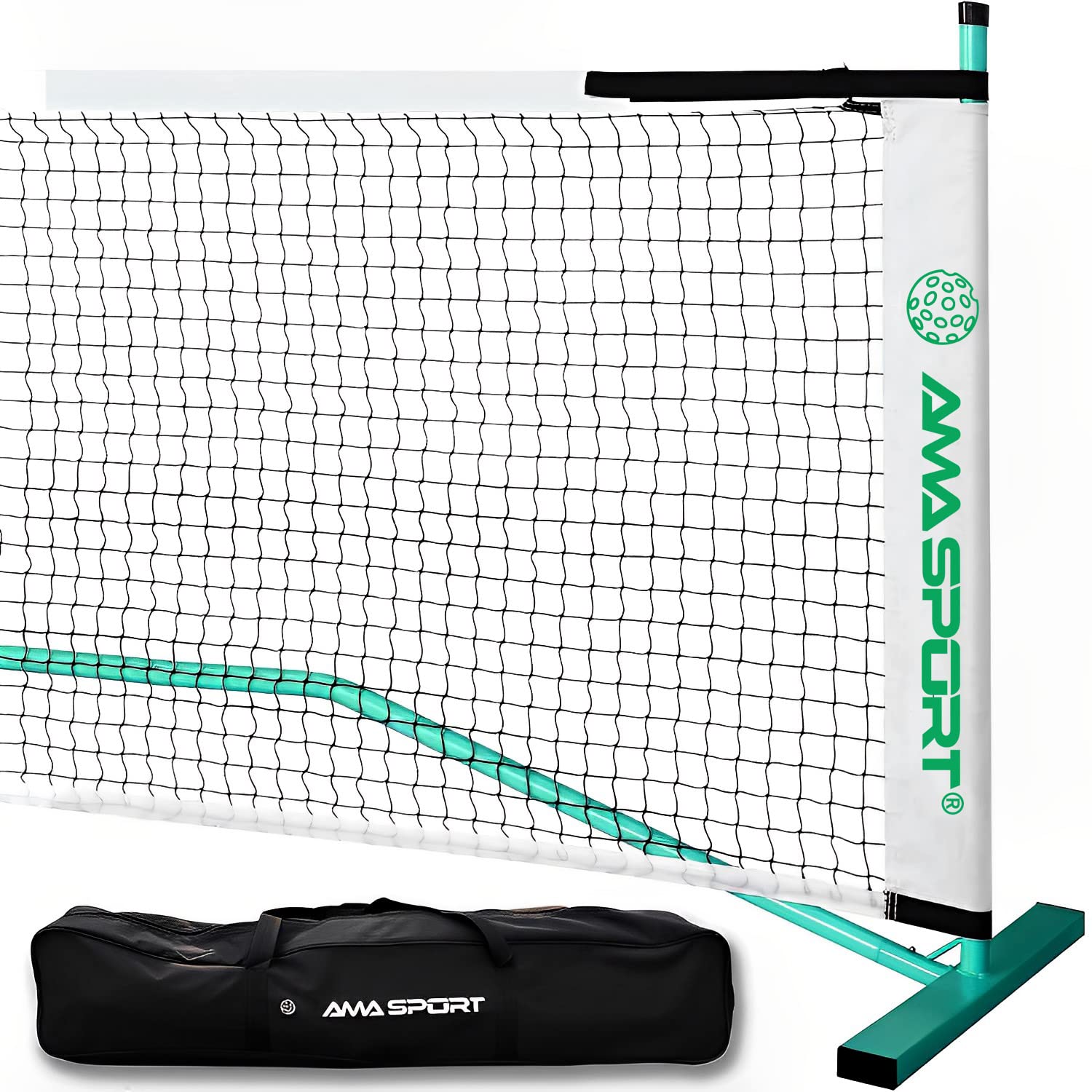 AMA SPORT Portable Pickleball Net System Regulation Size Net 22FT for Indoor and Outdoor-Designed for All Weather Conditions-Powder Coated Steel Post-600D Driveway Bag