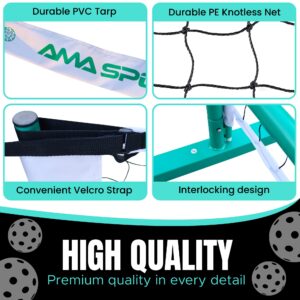 AMA SPORT Portable Pickleball Net System Regulation Size Net 22FT for Indoor and Outdoor-Designed for All Weather Conditions-Powder Coated Steel Post-600D Driveway Bag