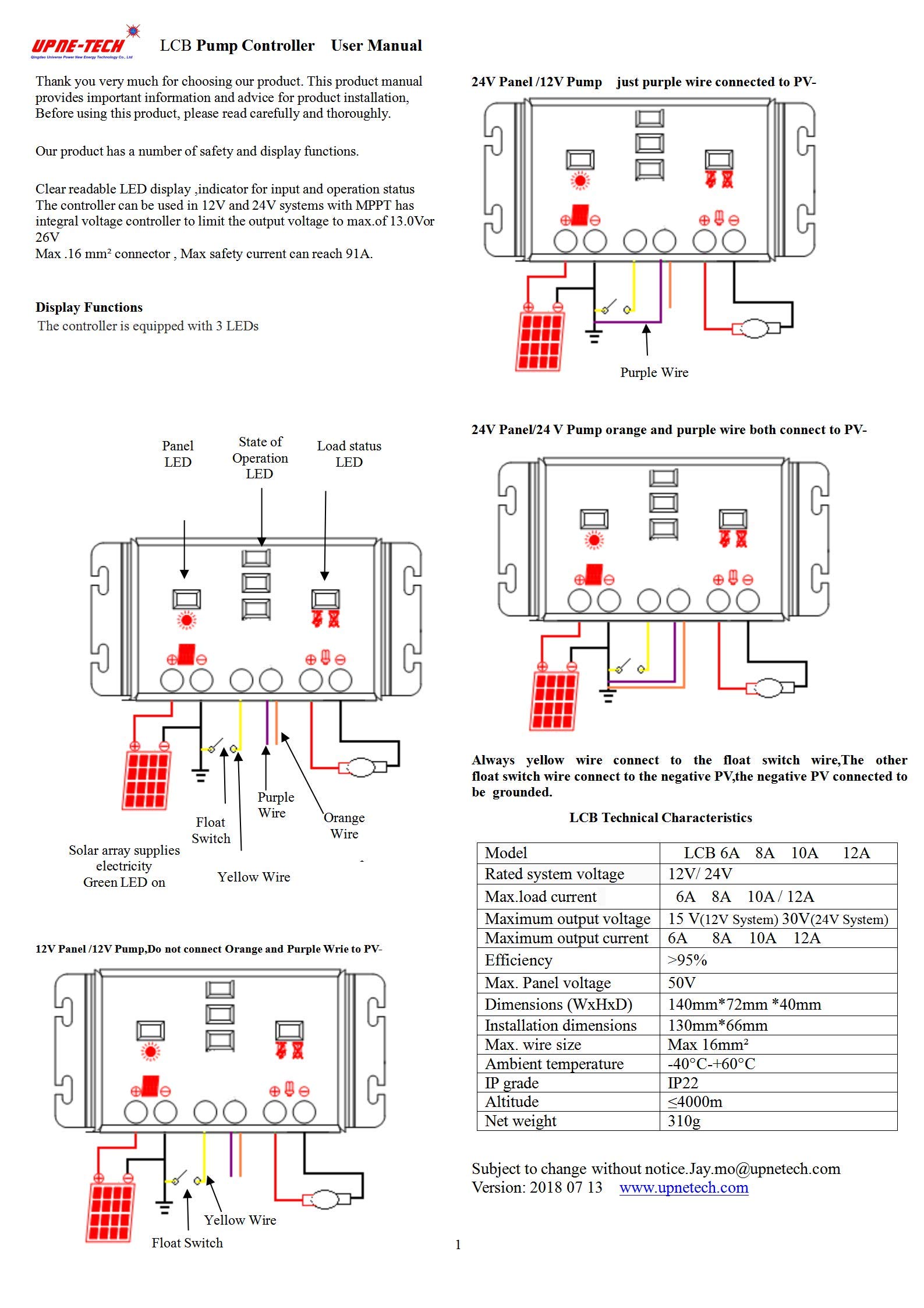 Solar Pump Controller; LCB 6Amp;DC Pump Controller;Linear Current Boosters used in solar direct pumping applications;Compatible Models: 12V or 24 VDC pumps; Input Voltage: 16 - 50 DC volts PV Array; .