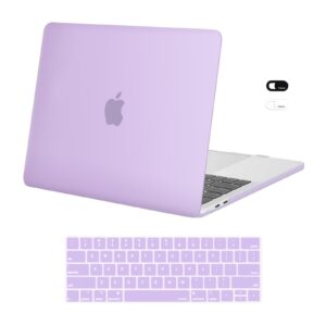 mosiso compatible with macbook pro 13 inch case m2 2024, 2023, 2022-2016 a2338 m1 a2251 a2289 a2159 a1989 a1708 a1706, plastic hard shell case & keyboard cover skin & webcam cover, light purple