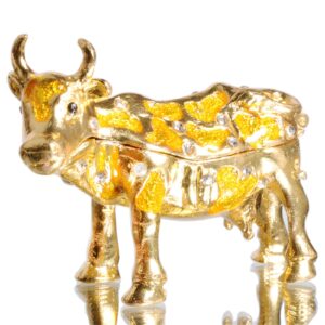 waltz&f golden bull hinged trinket box bejeweled hand-painted ring holder animal collectible figurine decoration