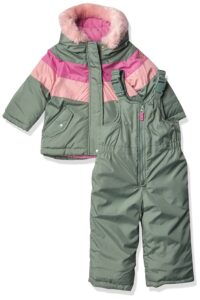 oshkosh b'gosh baby girls ski jacket and snowbib outfit set snowsuit, sage/pink, 12 months us