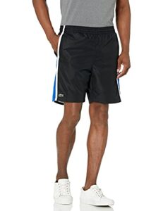 lacoste men's sport color block drawstring short, black/lazuli-white, large