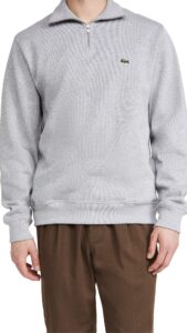 lacoste men's long sleeve 1/4 zip cotton sweatshirt, silver chine, xl