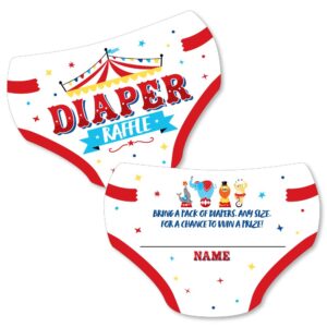 big dot of happiness carnival - step right up circus - diaper shaped raffle ticket inserts - carnival themed baby shower activities - diaper raffle game - set of 24