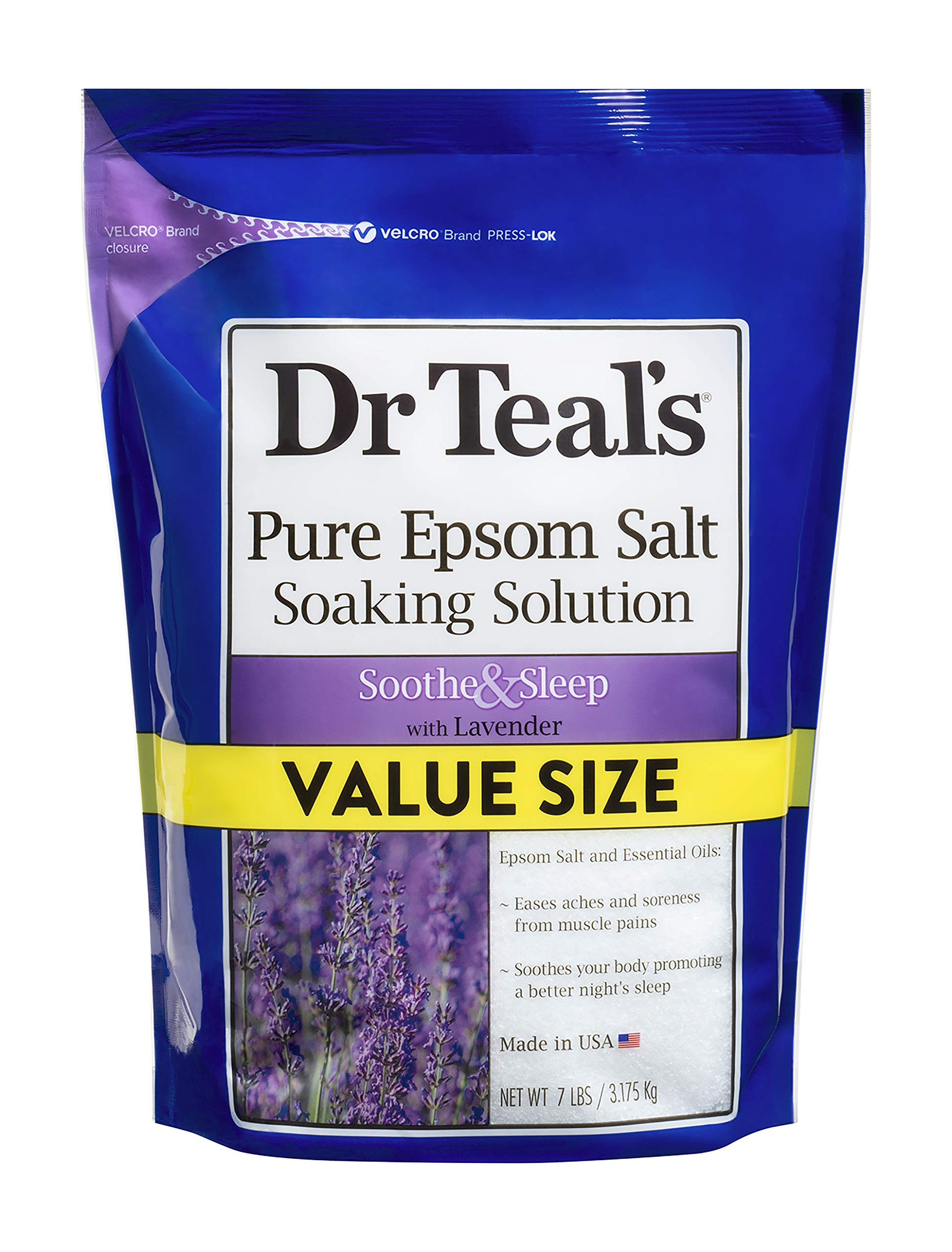 Dr. Teal's Lavender Soaking Solution (1 Bag, 7lb) - Blended with Pure Epsom Salt - Relax and Relieve Stress at Home While Promoting a Better Nights Sleep - Value Size Bag