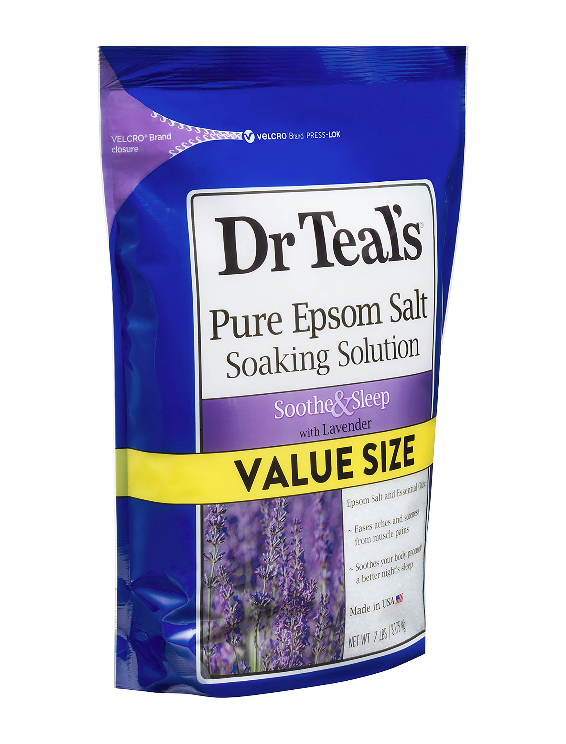 Dr. Teal's Lavender Soaking Solution (1 Bag, 7lb) - Blended with Pure Epsom Salt - Relax and Relieve Stress at Home While Promoting a Better Nights Sleep - Value Size Bag