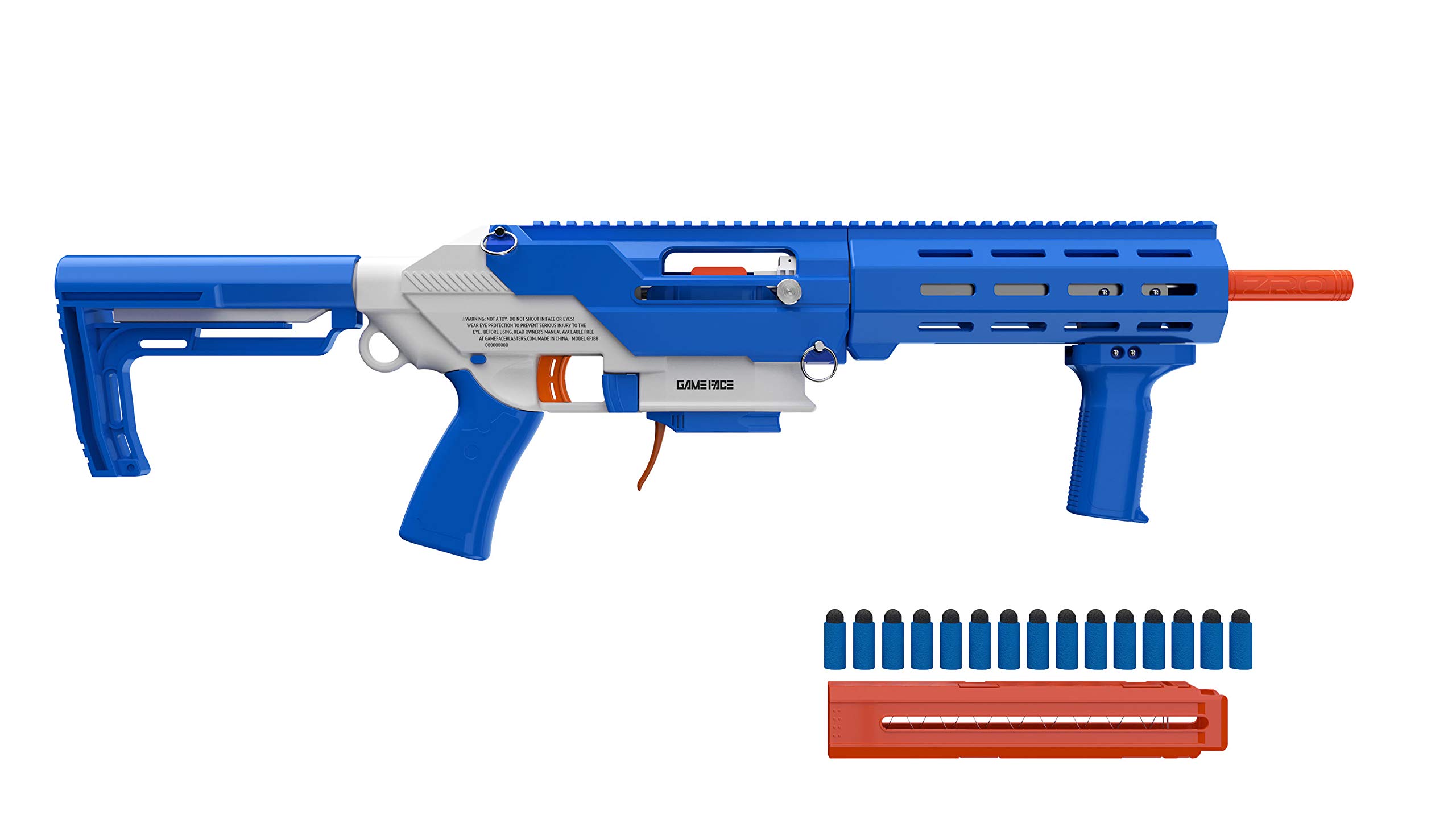 Game Face Prime GFJBB Spring-Powered Foam Dart Blaster, Blue