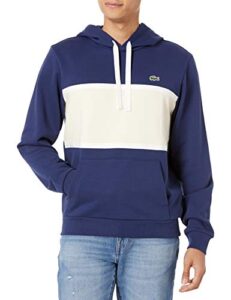 lacoste mens long sleeve thick stripe colorblock hooded popover sweatshirt scille/naturel clair xx-large one size