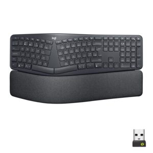 logitech ergo k860 wireless ergonomic keyboard with wrist rest - split keyboard layout for windows/mac, bluetooth or usb connectivity (renewed)