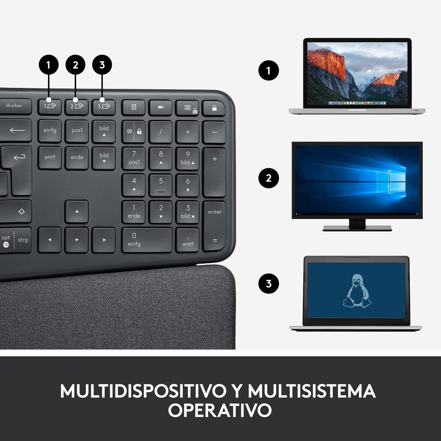 Logitech Ergo K860 Wireless Ergonomic Keyboard with Wrist Rest - Split Keyboard Layout for Windows/Mac, Bluetooth or USB Connectivity (Renewed)