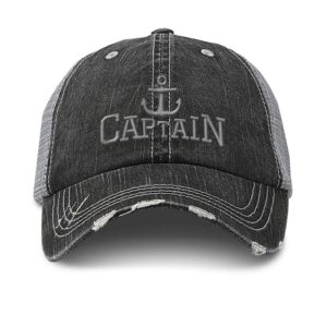 distressed trucker hat captain boat b embroidery for men & women black gray