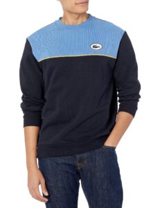 lacoste men's long sleeve colorblock heritage badge crewneck sweatshirt, abysm/turquin blue, xl