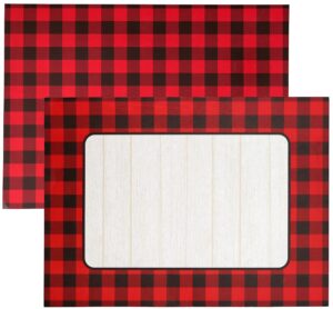 iconikal 2-sided disposable paper place mats, red buffalo plaid and wood grain, 14 x 11-inches, 22-pack