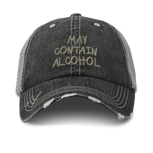 custom distressed trucker hat may contain alcohol embroidery cotton for men & women strap closure black gray design only
