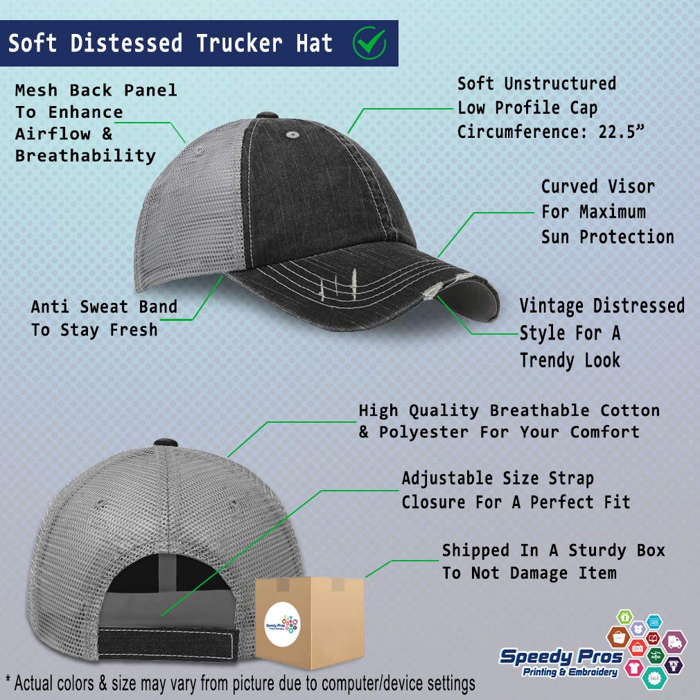 Custom Distressed Trucker Hat May Contain Alcohol Embroidery Cotton for Men & Women Strap Closure Black Gray Design Only