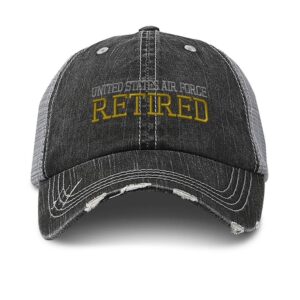 custom distressed trucker hat us air force retired a embroidery cotton for men & women strap closure black gray design only